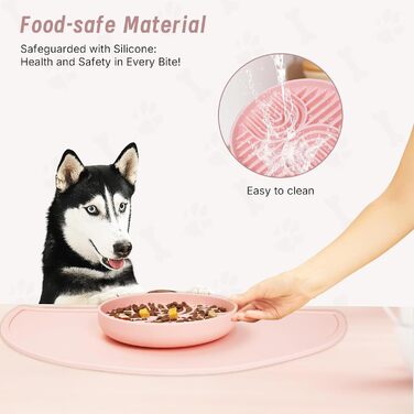 Набір мисок для собак Slow Feeder з килимком, силікон. Ідеально для собак малих та середніх порід. Нековзний, легко миється, з піднятими краями (Blush).