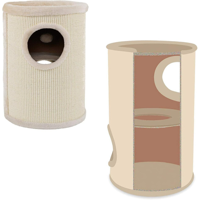 Котячий будиночок Lionto з сизалю, м'яким краєм та іграшкою, 50 см - стабільний котячий будиночок для маленьких та великих котів, догляд за кігтями та розваги