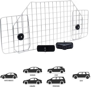 Автомобільна перегородка для собак Wiltec, регульована висотою 72-136 см, шириною 118-128,5 см, універсальна для багажника