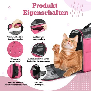 Транспортна сумка для котів та собак Zavothy, рожева, розмір M, з м'яким матрацом та регульованим ременем