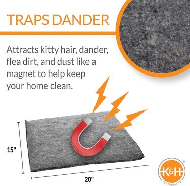 Обігріте котяче ліжко K&H Amazin Kitty Pad для дому, сіра миюча мат для котів, ловить шерсть і пил, 38,1x50,8 см