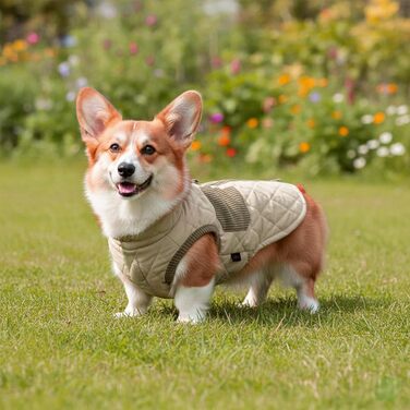 Зимовий теплий куртка для собак FeimaX: вітрозахисний халат з флісовою підкладкою, D-кільце, для маленьких та середніх собак (Хакі, L)