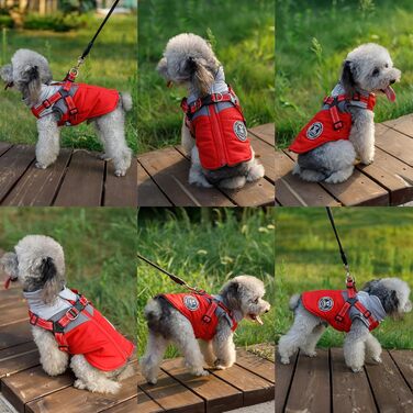 Зимовий теплий одяг для цуценят, світловідбиваючий, водонепроникний, з шлейкою для собак маленьких та середніх порід, L, Червоний