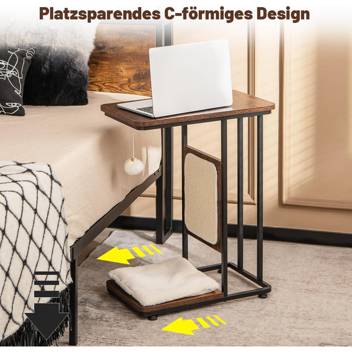 Столик COSTWAY з когтеточкою з сизалю, 4 в 1, меблі для котів, когтедряпка з знімним подушкою та м'ячиком, когтеточки у стилі меблів, ліжко для котів для вітальні/спальні, рустичний коричневий