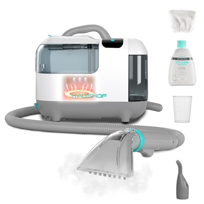 миюча пилосос з паровою функцією HAUSHOF StainZapper Vapo, для килимів, диванів, авто, з підігрівом води та високою температурою пари, з миючим засобом