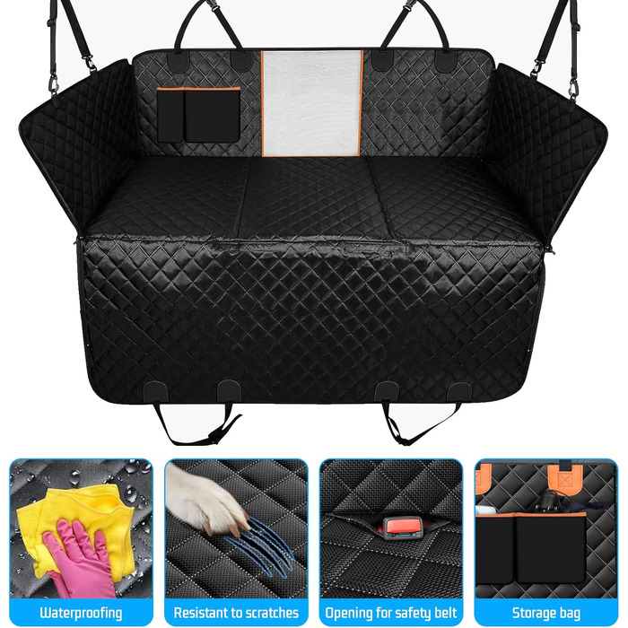 Захисний килимок для собак у машину Amexo, 137x147 см, чорний. Захист заднього сидіння, водовідштовхувальний, стійкий до подряпин, з віконцем.