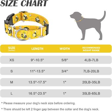 Нашийник для собак Hikiko Martingale, класичний, для малих, середніх та великих собак, міцний, надійний, розмір L (Жовта бджола, Small)