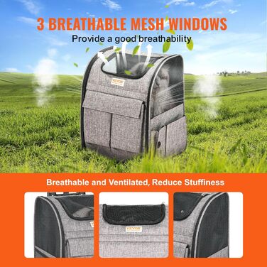 Тролей для собак VEVOR, складний, до 8,1 кг, сірий. Зручний рюкзак-переноска для тварин з 5 кишенями. Ідеально для подорожей та прогулянок