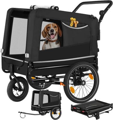 Причіп для велосипеда Tectake® - універсальний, для собак, велосипеда, електровелосипеда, візка, вантажопідйомність до 40 кг, складаний, швидкий монтаж, з аксесуарами безпеки, чорний