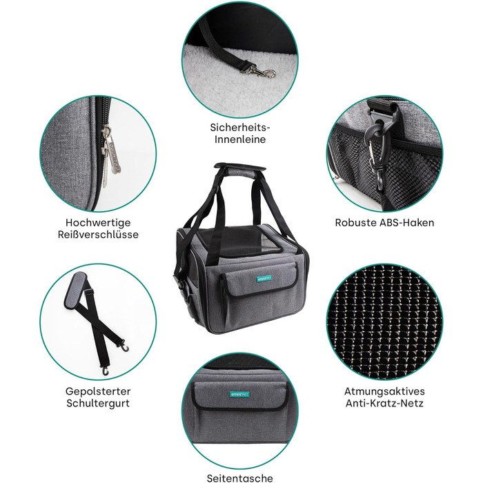 Транспортна сумка для собак та котів Emmi-Pet, складана та портативна переноска до 9 кг, з оксфордської тканини, водонепроникна сумка для собак та котів для автомобіля, поїздів та подорожей, Travel Bag 41,5 x 32 x 30 см