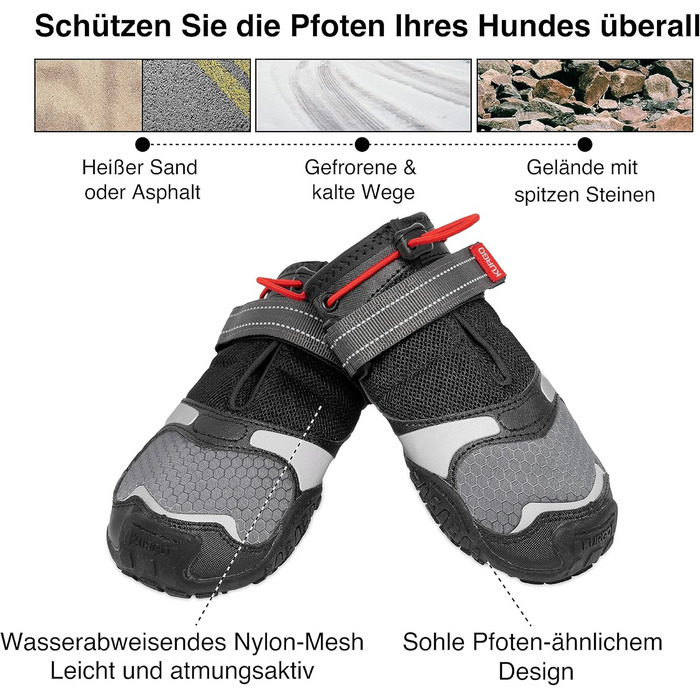 Чоботи для собак Kurgo Blaze Cro - захист лап на всі сезони - водонепроникні, світловідбиваючі, неслизькі - комплект з 2 шт. - Сірий (L)