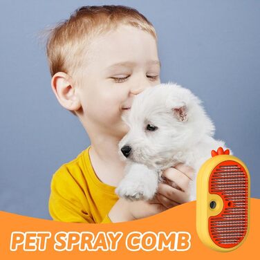 Паровушка для котів з кнопкою розблокування, 4-в-1 покращена багатофункціональна парова щітка для котів, самоочисна щітка для догляду за шерстю довгошерстих, короткошерстих собак, котів, жовта