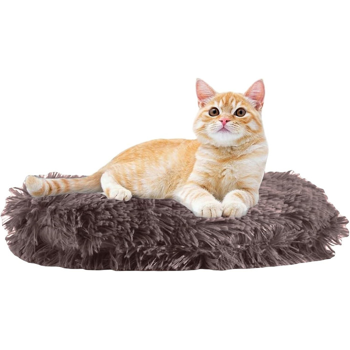 Кругла плюшева подушка для котів та собак RICHRAIN, теплий килимок, м'яка та зручна, 60 см, білий/кавовий