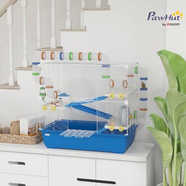 Клітка для хом'яків PawHut 4-ярусна, для дрібних тварин, з аксесуарами (лабіринт, годівниця), блакитна, 78 x 45 x 73 см