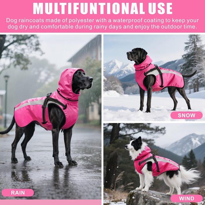 Водонепроникний дощовик для собак Oslueidy: дощовик з капюшоном для малих, середніх та великих собак, цуценят S-XXL (Рожевий, M)