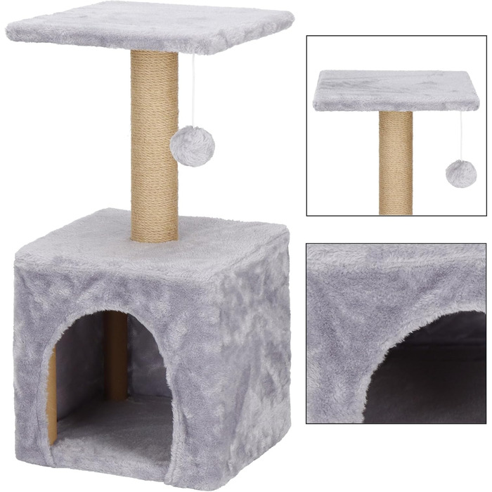 Кігтеточка SPRINGOS для котів з лежанкою, 245 см, сіра, регульована висота