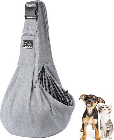 Тканина-слінг для цуценят, двостороння, звільняє руки для маленьких та середніх собак та котів, м'яка та зручна, регульована сумка на плече для прогулянок на вулиці, подорожей та покупок (сіра)