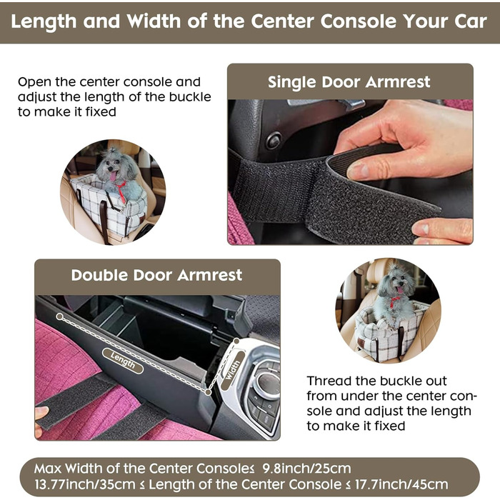 Автокрісло для собак та котів, середньої консолі, стабільне, з ременем, знімний, миючий, для собак та котів середніх порід до 6 кг (у клітинку)