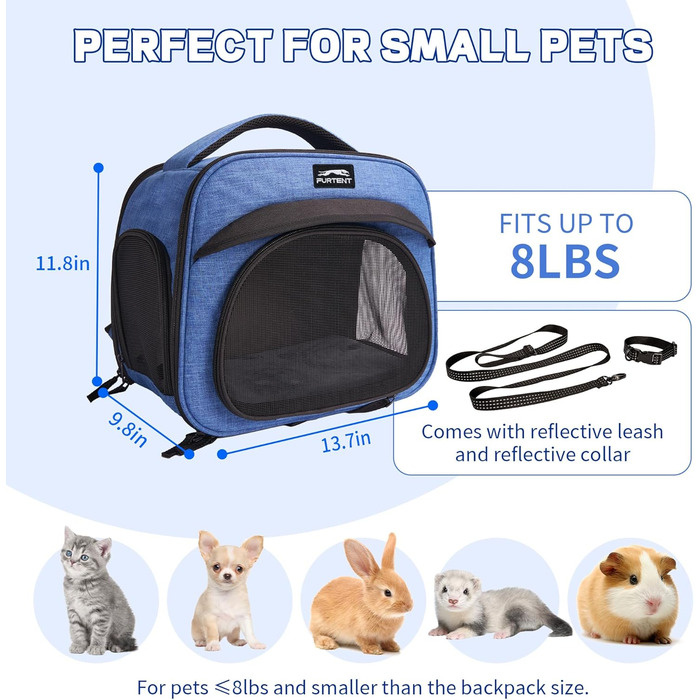 Сумка-переноска для тварин, складна, з леєрою, для кошенят, цуценят, морських свинок (до 3,6 кг), блакитна