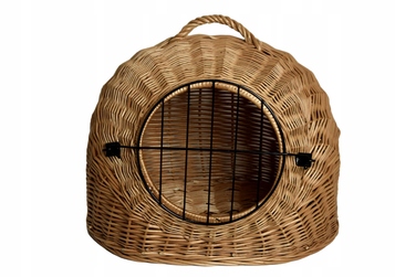 Великий плетений кошик-переноска BUDA для котів: лежанка з подушкою, колір екру