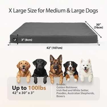 Ортопедичне собаче ліжко Sytopia з тканини для яхт для великих та середніх собак, підходить для дому та вулиці, водонепроникне та миється, знімний чохол, неслизьке дно, розмір 107 x 76 x 8 см, сірий колір