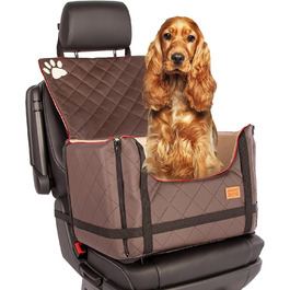 Транспортна переноска для собак Golden Dog з кріпленням на ремінь безпеки, 65x53x27 см, колір коричневий. Імітація шкіри, водовідштовхувальна, складна, підходить для автомобіля.