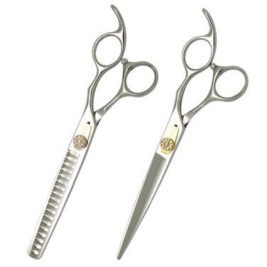 Набір професійних ножиць для грумінгу домашніх тварин 7 дюймів (18 зубців) для собак та котів. Прямі та розріджуючі ножиці, 45% розрідження