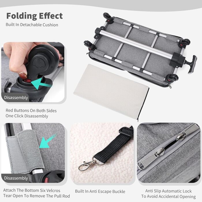 Транспортна сумка для котів PETCUTE з колесами, дихаюча переноска для 2 котів, складана переноска для собак з телескопічною ручкою, знімний килимок, ідеальна для подорожей, темно-сіра