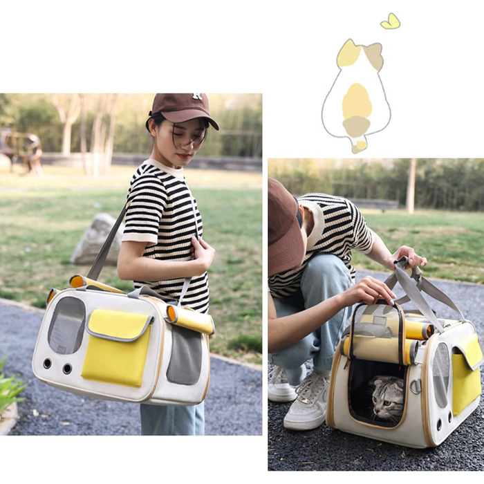 Портативна переноска для тварин - складана сумка для котів та маленьких собак, легка переносна сумка | Міцна переноска для домашніх тварин з вентиляційною сіткою для безпечних подорожей з цуценятами або в дорозі, зелений (жовтий) колір
