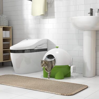 Лоток для котів PawHut з кришкою, лопатка, для кошенят до 4 кг, для дому, пластик, зелений+білий, 53 x 51 x 48 см