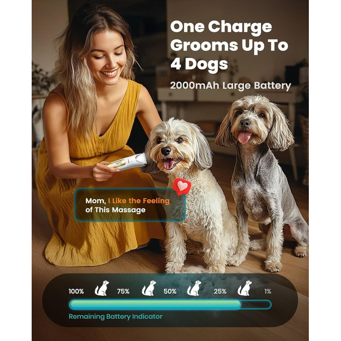 Машинка для стрижки собак і котів oneisall 4-в-1 з LED-підсвічуванням, триммер для лап та точилка для кігтів, акумулятор 2000mAh (біла)