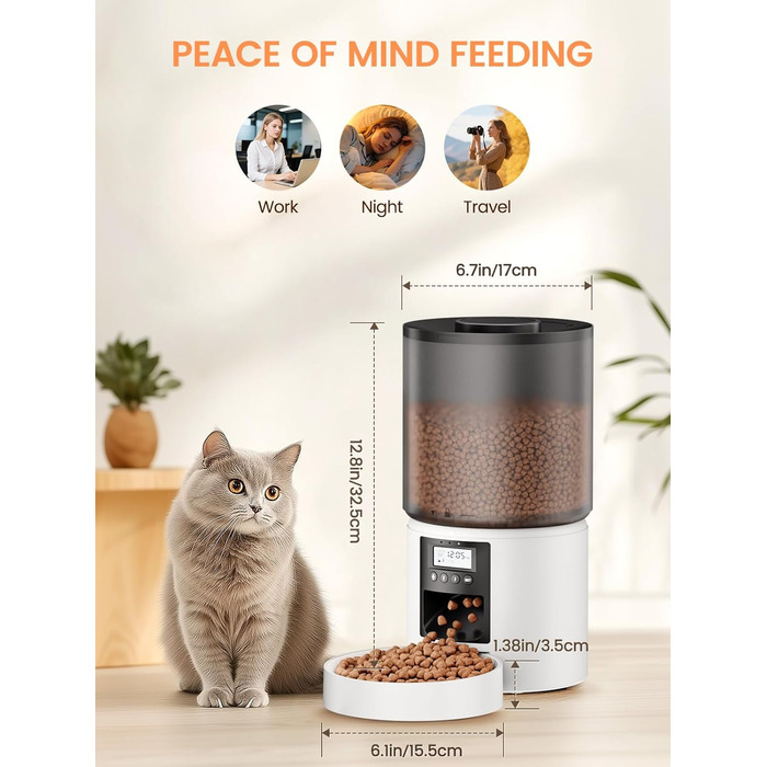 Автоматичний кормушка для котів та собак, 4л, з таймером, 1-6 прийомів їжі на день, з функцією запису голосу (10 сек)