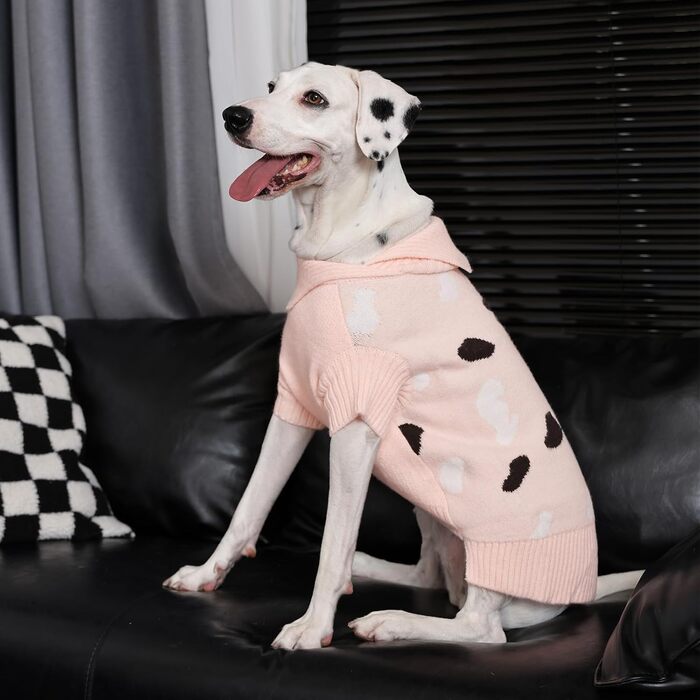 Теплий в'язаний пуловер для собак Куосер з рожевим коміром - зручний та м'який одяг для маленьких собак, підходить для зимового використання в приміщенні та на вулиці