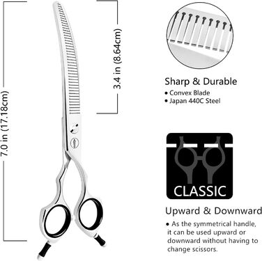 Ножиці для грумінгу собак HASHIMOTO, 42 зубці, 50% витончення, 17.8 см, легкі, для швидкого видалення об'єму та природного вигляду