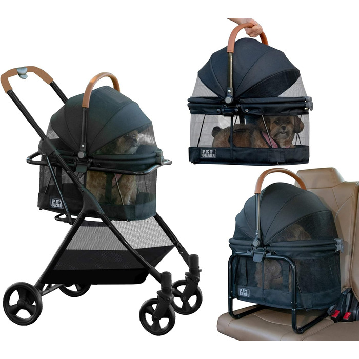 Дитяча коляска Pet Gear View 360 3-в-1 для собак та котів, чорний Jet Black, 50.8 x 30.5 x 47 см