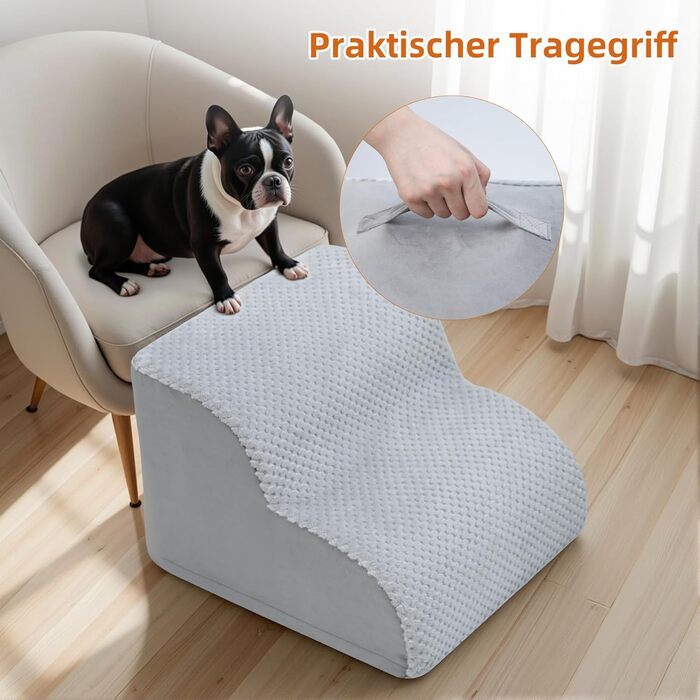 Сходинки для собак KSIIA, 3 ступені, 40 см, сірі. Сходи для собак та котів до ліжка, дивану, машини. Розмір 40x57x40 см