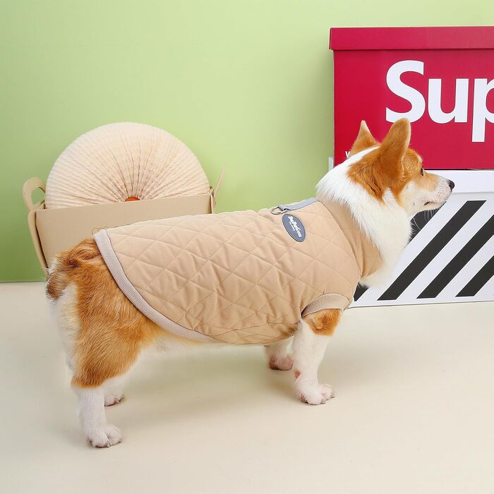 Зунеа - тепла куртка для собак маленьких та середніх порід, коргі, з кільцем D, флісова підкладка, зимова, для холодної погоди, жилет, куртка, одяг для цуценят, м'яка, для хлопчиків, такса, зелена (XXL, хакі)