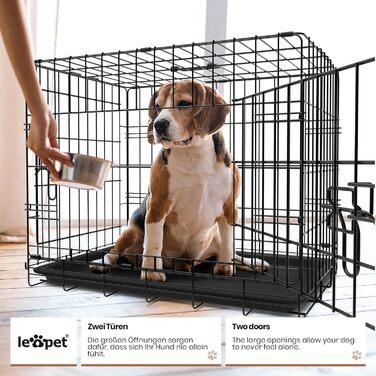Leopet® складний металевий вольєр для собак з пластиковим піддоном, чорний, для дому та перевезення, 121x74x81 см