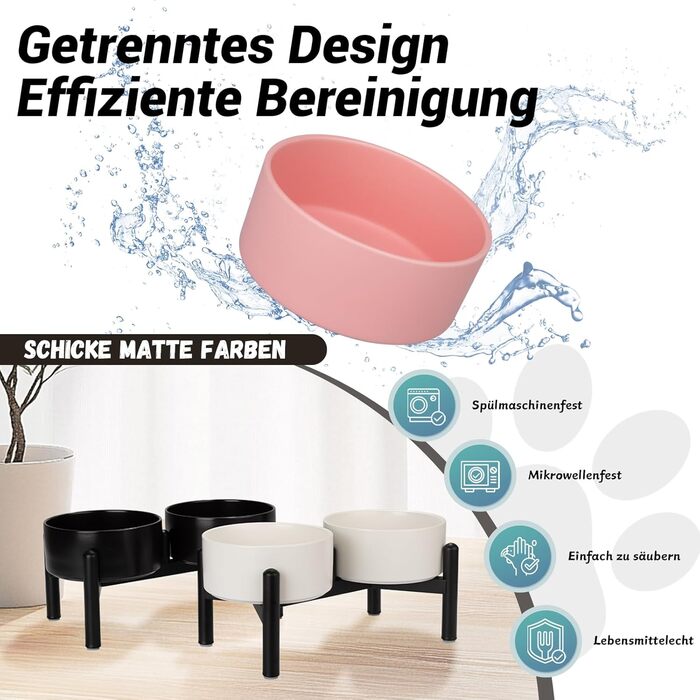 Набір мисок для собак на підставці: 2 миски з кераміки з нержавіючою підставкою, 850 мл, сірий колір. Ідеально для маленьких та середніх собак