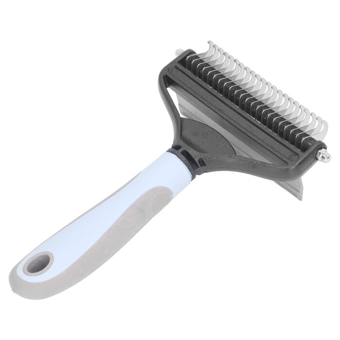 Щітка для грумінгу собак 2-в-1: розпушувач та вичіска для великих цуценят та дорослих собак (блакитна)