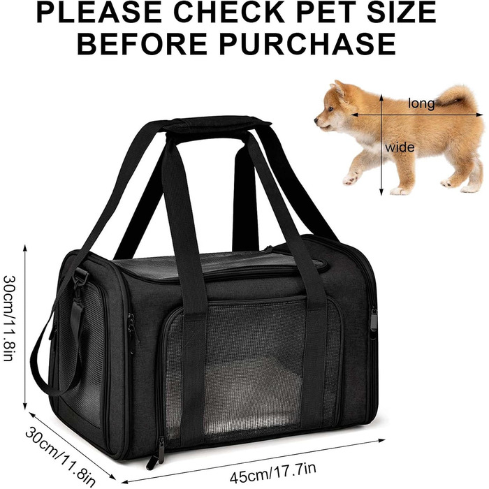 М'яка переноска для котів та собак, складана переноска для кота з дихаючою сіткою, оксфордська тканина зі шлейкою для маленьких собак, котів та кроликів (Чорний)