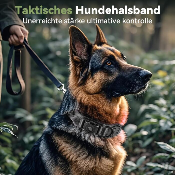 Тактичне собаче нашийник DE JIARUI з ручкою, водонепроникний Airtag нашийник для собак, товстий регульований нашийник для собак з м'якою підкладкою, металева застібка для середніх та великих собак (зелений, M(15'-19')) Зелений L(18'-23') (чорний, L(18'-23