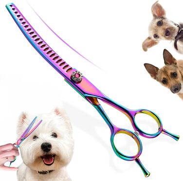 Вигнуті ножиці для грумінгу собак, 7 дюймів, портативні, легкі, кольорові, ножиці для догляду за домашніми тваринами, вигнуті ножиці Chunkers для собак