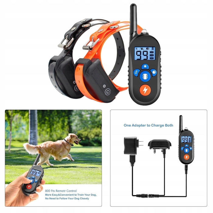 Електричний нашийник для дресирування собак з LCD-дисплеєм, водонепроникний (набір 2 шт.), чорний та помаранчевий