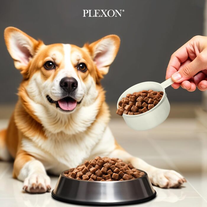 Контейнер для корму Plexon кремовий, герметичний з кришкою та лопаткою, 2 галони, банка для корму та ласощів для собак і котів
