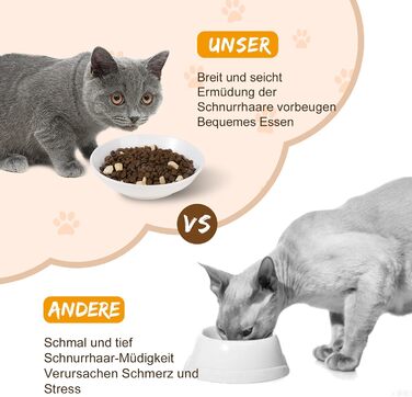 Набори мисок для котів з кераміки Katzennapf Set - 6 шт. Миски для корму для котів у мінімалістичному стилі, широкі, плоскі, зручні для вусів, мікрохвильові та придатні для миття в посудомийній машині, 250 мл, білі