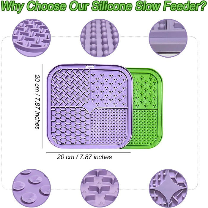 Килимок для собак з присосками, повільне годування, зменшення тривоги, зелений та фіолетовий, 2 шт.