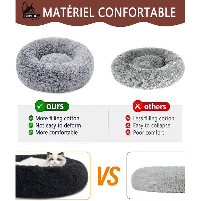 М'яке ліжко для собак та котів - миється та знімається, лежанка для домашніх тварин з блискавкою, неслизьке дно, для великих, середніх та маленьких собак (L:80 см, Сірий)