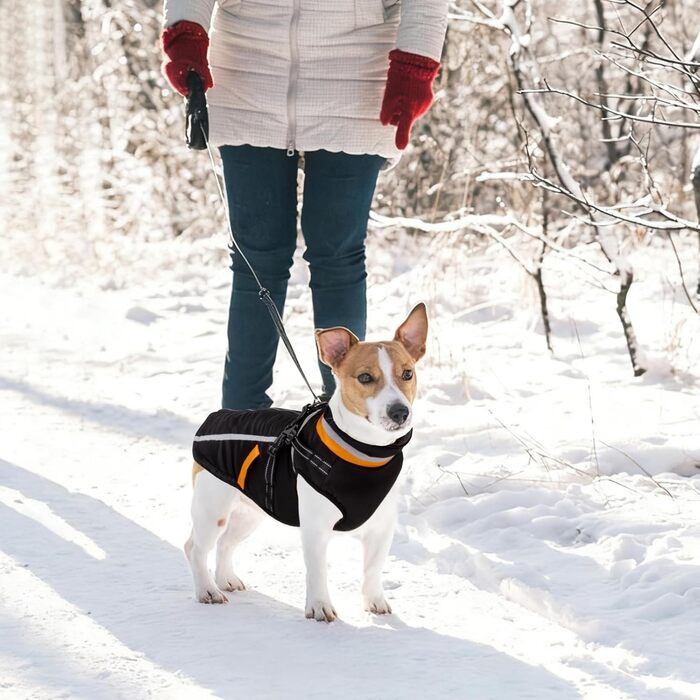 Водонепроникний зимовий теплий накид для собак FeimaX з отвором для шлейки, чорний, S
