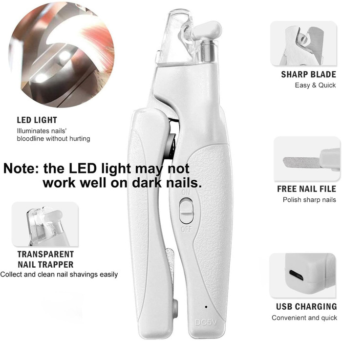 Професійний триммер для нігтів домашніх тварин з LED-підсвічуванням: для собак та котів середніх та маленьких порід, з високоякісною заточкою та пилочкою
